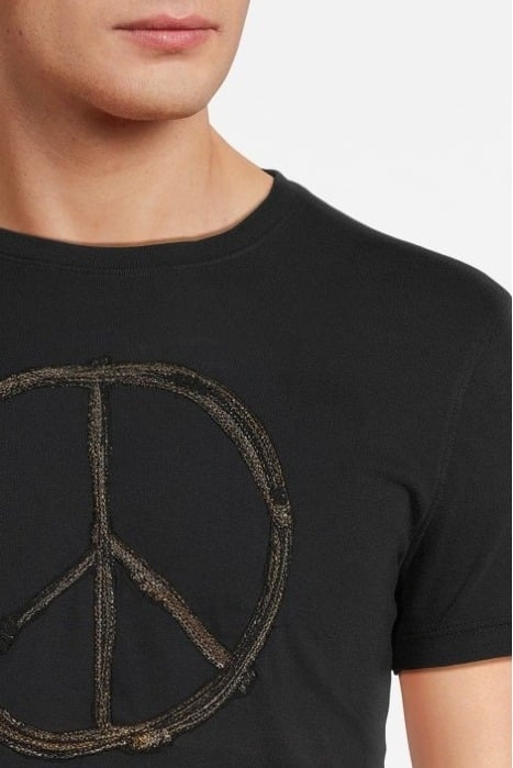 SS RAW EDGE TEE - PEACE SIGN EMBROIDERY BLACK 4