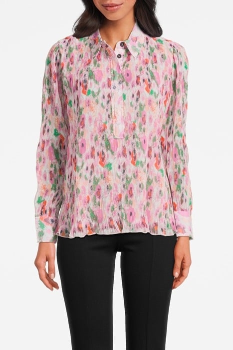 PLEATED GEORGETTE HALF PLACKET BLOUSE SUGAR PLUM 1