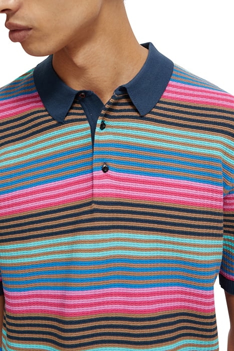 STRUCTURE KNITTED POLO STEEL TOPAZ BLUE STRIPE 6