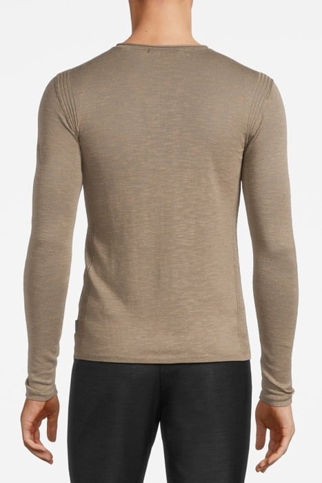 LEX LS LINEN BLEND SLUB CREW WITH ROLL N HAZE GREY 2