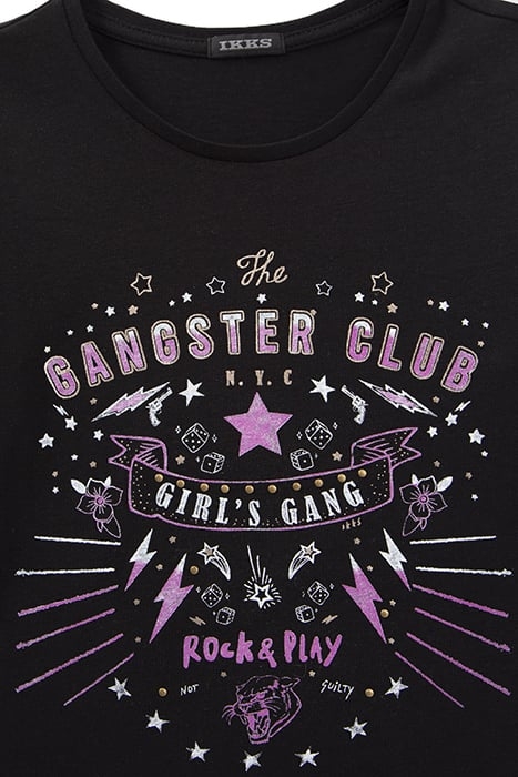 GIRLS’ BLACK ORGANIC COTTON T-SHIRT WITH ROCK IMAGES BLACK 4