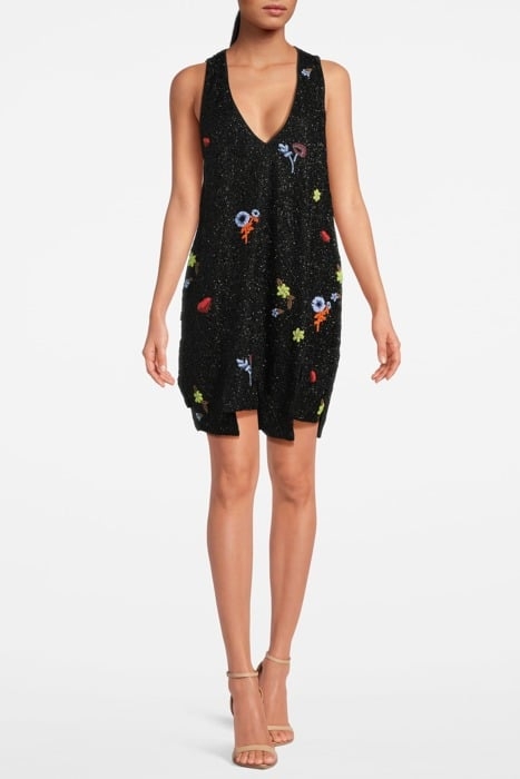 V-NECK PANEL MINI DRESS BLACK 1