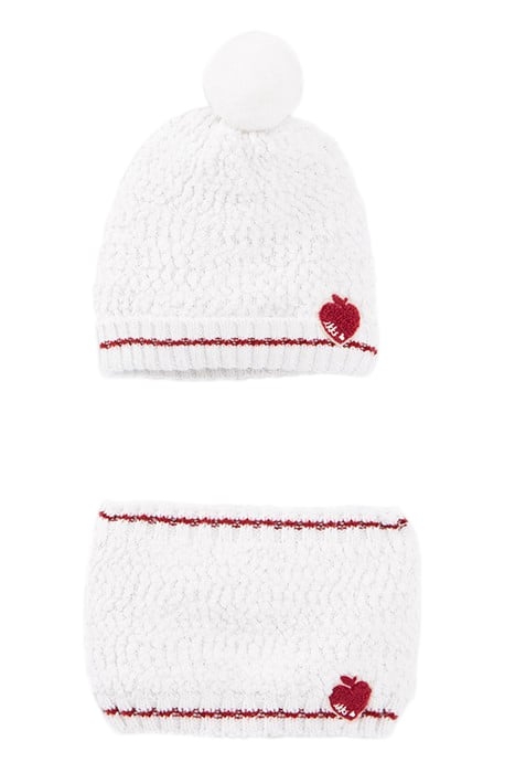 BABY GIRLS’ ECRU KNIT APPLE-HEART BEANIE & SNOOD OFF-WHITE 1