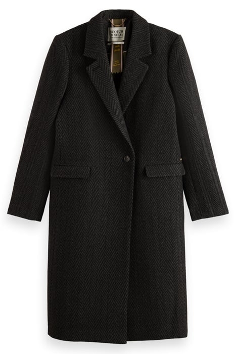 CLASSIC WOOL BLEND TAILORED COAT BLACK HERRINGBONE 3