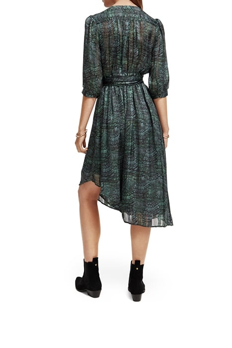 ASYMMETRIC WRAP DRESS FEATHER BOTTLE GREEN 3