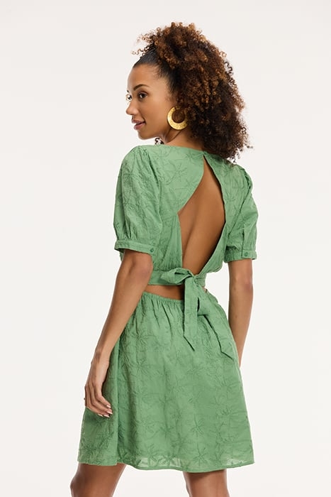 LADIES JENN DRESS 3D PALM EMBRO GREEN GREEK PALM 2