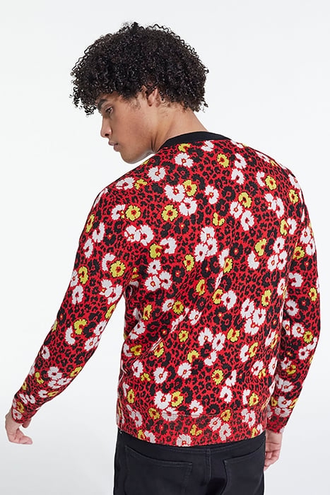 PULL COL ROND EN JACQUARD FLEURIE DARK RED 2