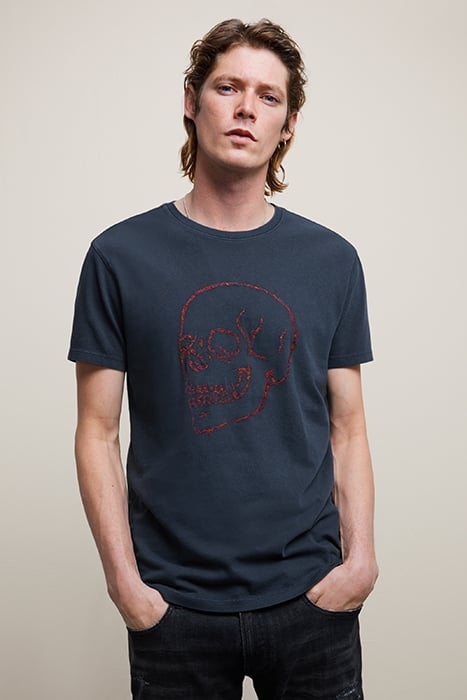 SS CREW TEE - SKULL EMBORIDERY INDIGO 1