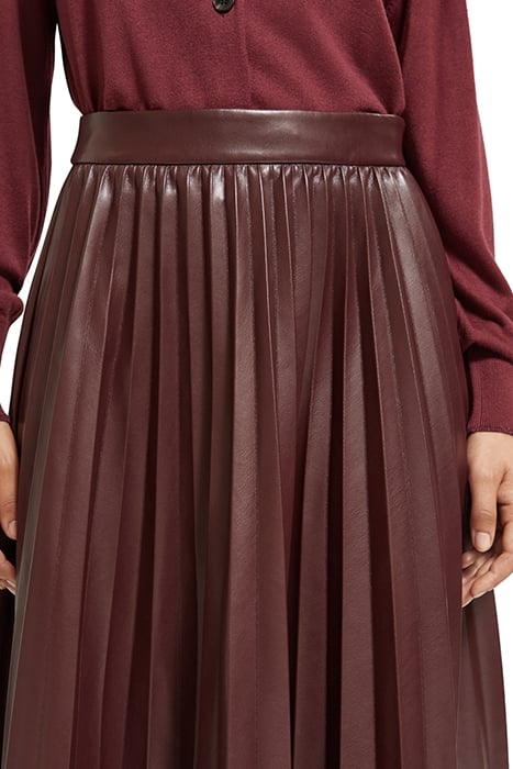 FAUX LEATHER PLEATED HIGH RISE MIDI SKIRT BORDEAUX 6