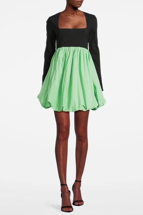 TAFFETA MIX BALLOON MINI DRESS BLACK 1