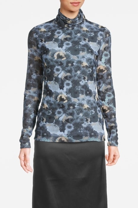PRINTED MESH LONG SLEEVE ROLLNECK BRUNNERA BLUE 1