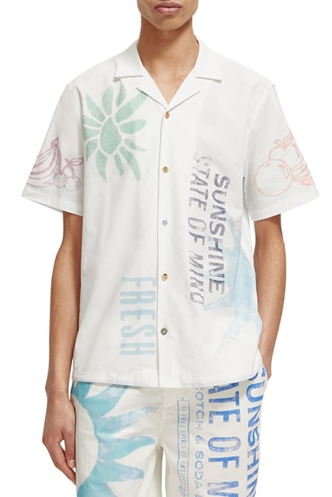 PRINTED SHORT SLEEVE SHIRT IN RAW ORGANIC COTTON STAMP PRINT 1