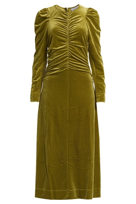 VELVET JERSEY GATHERED LONG DRESS AVOCADO 3