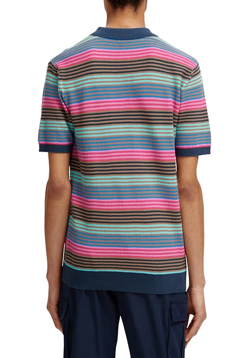 STRUCTURE KNITTED POLO STEEL TOPAZ BLUE STRIPE 2