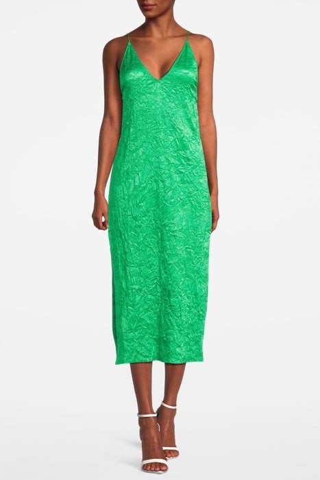 CRINKLED SATIN SLIP DRESS BRIGHT GREEN 1