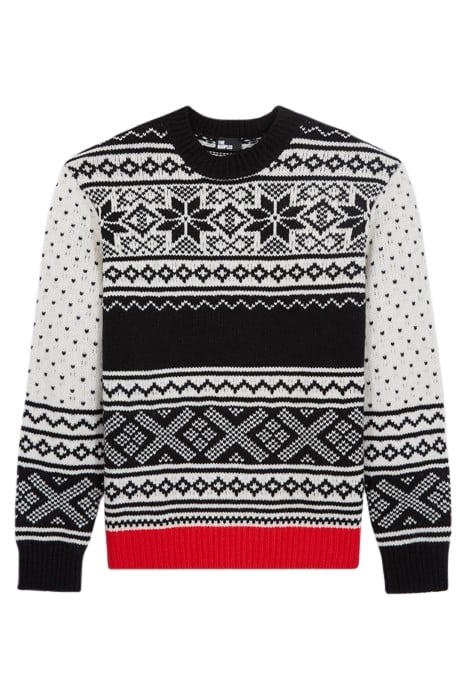 PULL COL ROND JACQUARD AVEC RIB CONTRASTE BLACK RED OFF WHIT 5