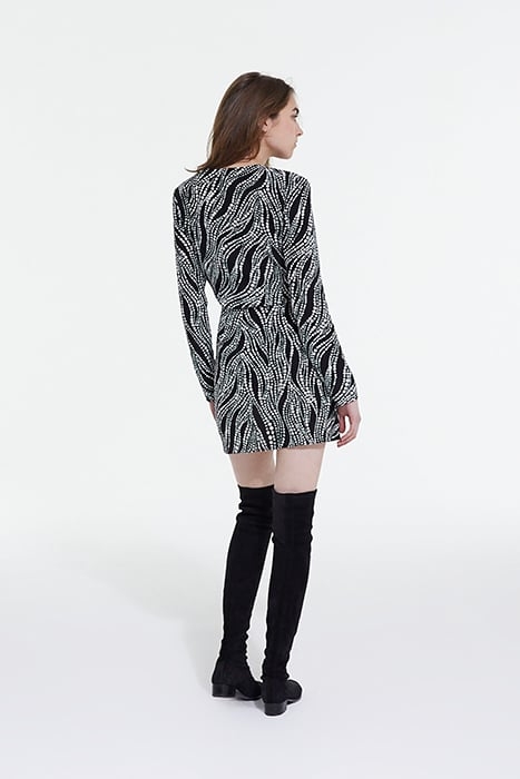 ROBE COURTE MANCHES LONGUES IMPRIME PEARLS BLACK WHITE 4