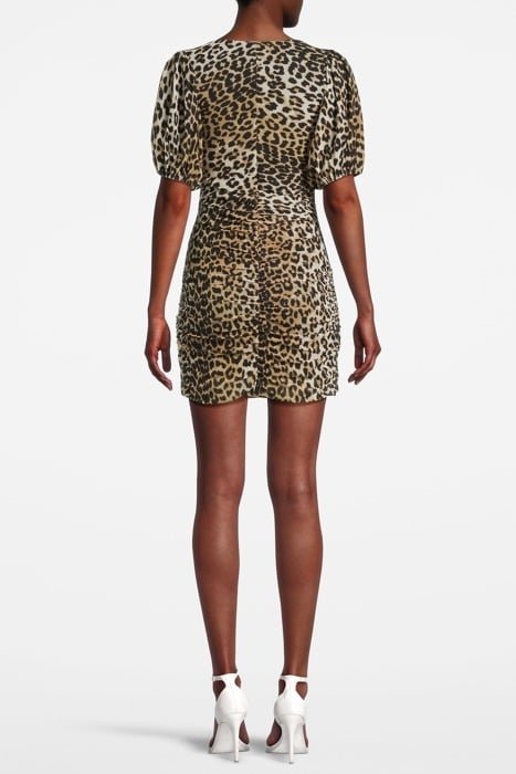 PRINTED MESH PUFF SLEEVE MINI DRESS LEOPARD SEEDPEARL 2