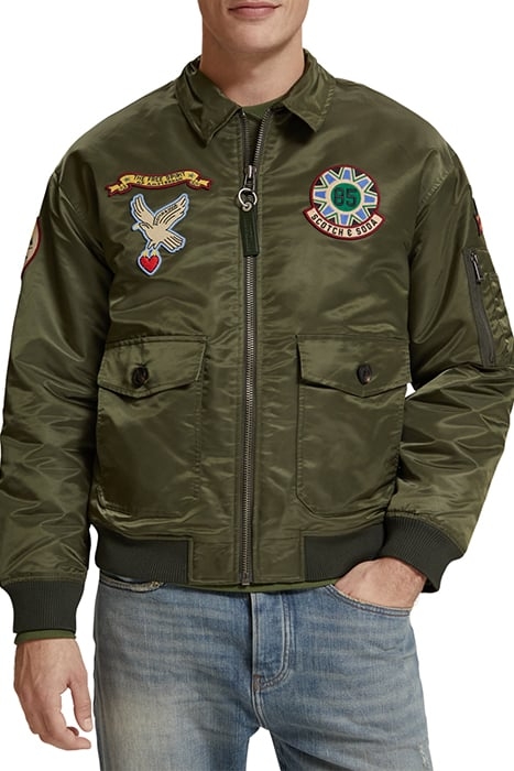 BOMBER JACKET WITH DETACHABLE TEDDY COLLAR MILITARY GREEN 1