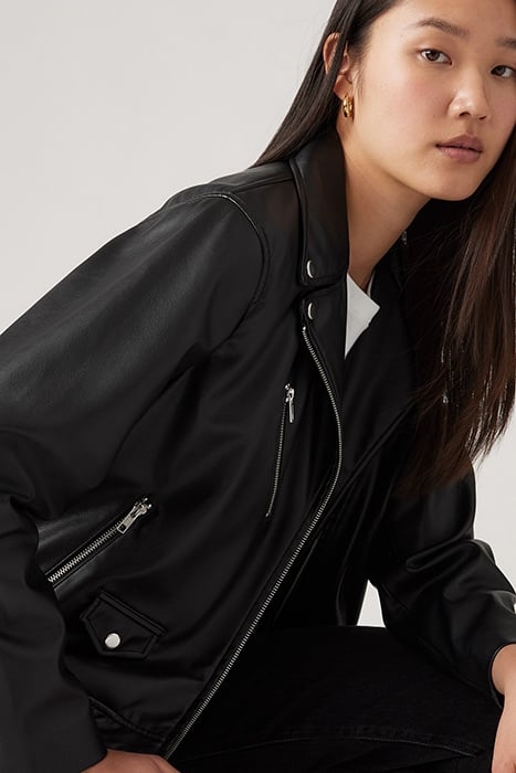 FAUX LEATHER BIKER JACKET IN BLACK 5