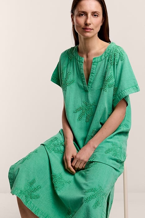 DRESS WASHED COTTON HAND EMBROIDERY GREENS 3
