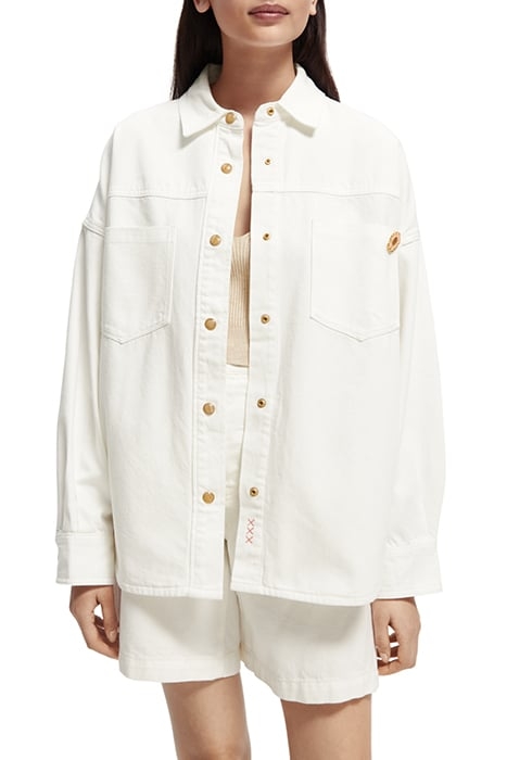 WHITE DENIM OVERSHIRT WITH WESTERN DETAILS WHITE BEACH 1