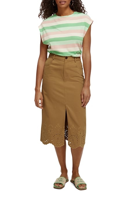 BRODERIE LONGUETTE ORGANIC COTTON MIDI SKIRT COCONUT SHELL 3