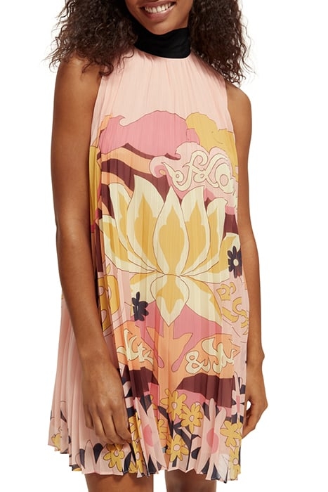 BOW PLEATED RECYCLED POLYESTER MINI DRESS BLUSH PEACH 1