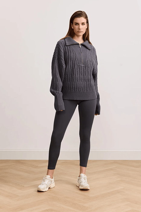BLAKE CABLE KNIT HALF-ZIP SWEATER DARK GREY 1