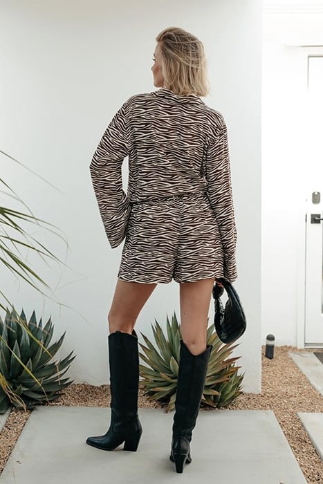 TIA ZEBRA KIMONO SLEEVE BLOUSE DARK BROWN 2