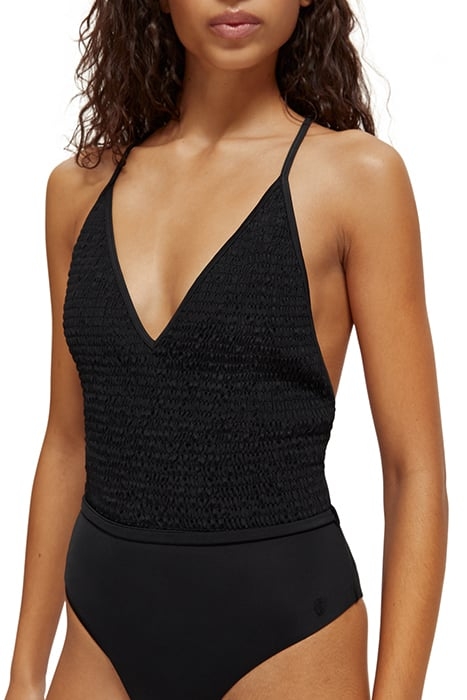 SMOCKED DETAILED SWIMSUIT BLACK 4