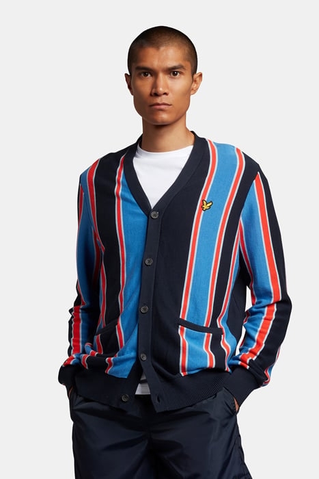VERTICAL STRIPE CARDIGAN FLYER RED/ SPRING BLUE 1