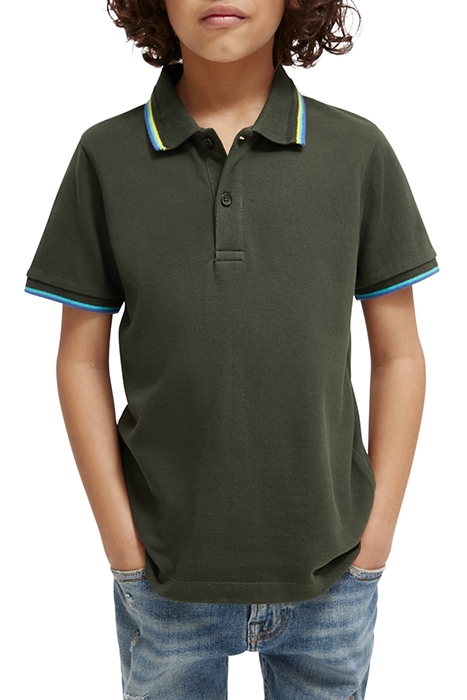 BOYS COTTON IN CONVERSION POLO WITH CONTRAST TIPPING FOREST 1