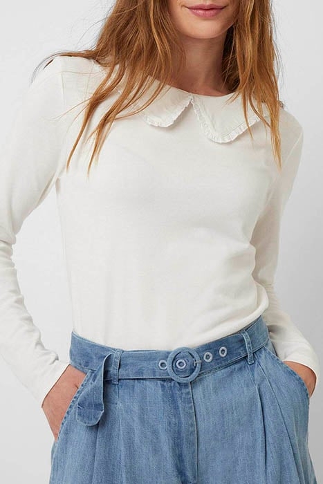 NOVELTY COLLAR LS RND NK TOP WHITE 4