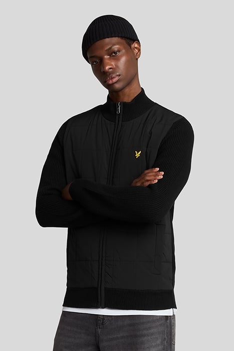 HYBRID TEXTURED ZIP THROUGH CARDIGAN JET BLACK 1