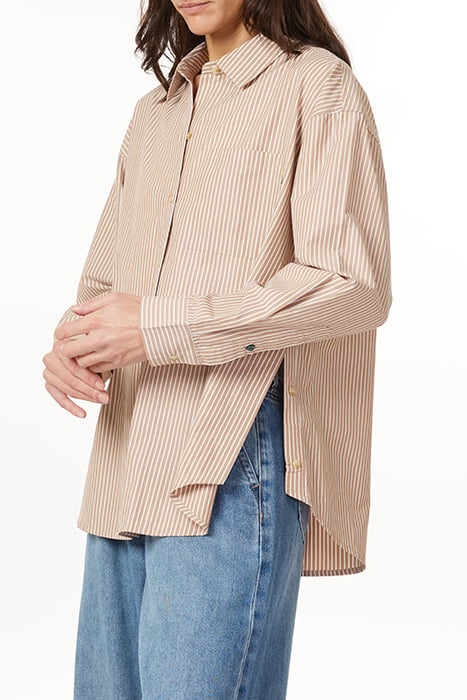 BOYFRIEND SHIRT W/ BUTTON DTL BROWN / WHITE 3