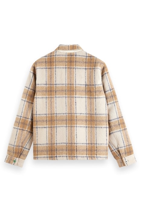 WOOL-BLEND ZIP-THRU CHECK OVERSHIRT OFFWHITE CAMEL CHECK 4