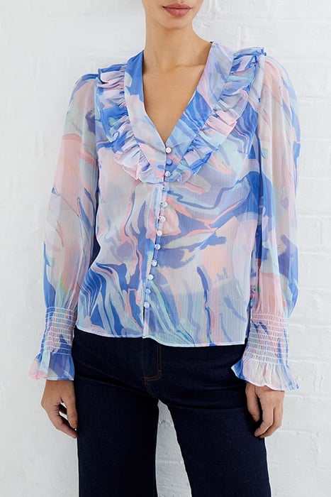 DALLA RECY HALLIE LS V NK TOP BAJA BLUE 1