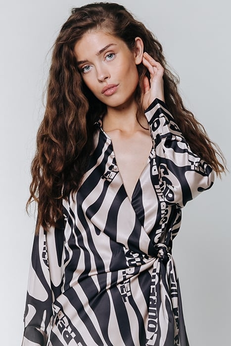 LEA ZEBRA WRAP MIDI DRESS SAND 5