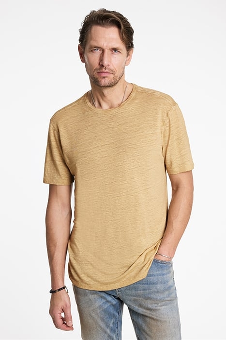 MOTT REGULAR FIT SS LINEN CREW WITH COLD LT KHAKI 1