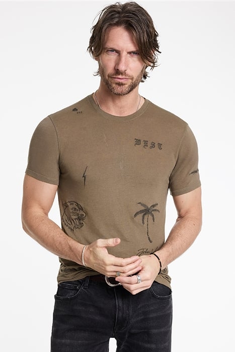 SS CREW TEE - ALL OVER EMBRODIERY HAZE 1