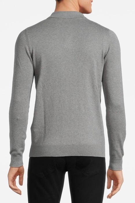 COTTON MERINO LONG SLEEVE KNITTED POLO MID GREY MARL 2