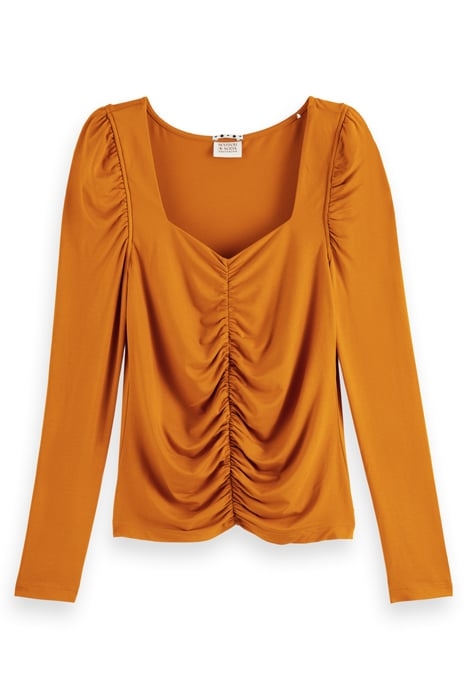 GATHERED FRONT LONG SLEEVED TOP CINNAMON SPICE 4