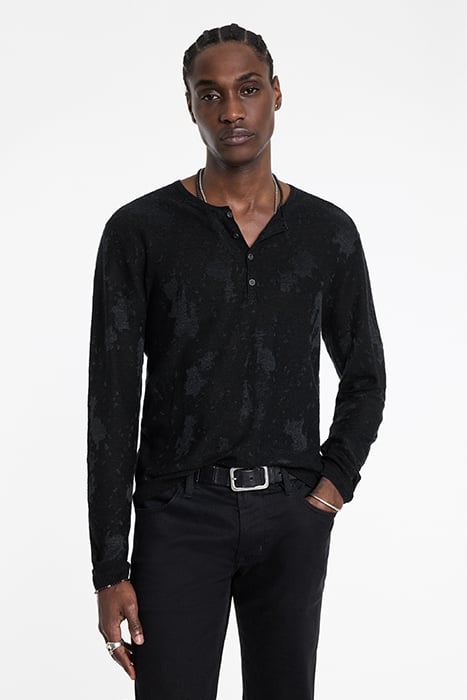 AGUSTIN REGULAR FIT LS HENLEY WITH DISTR BLACK 1