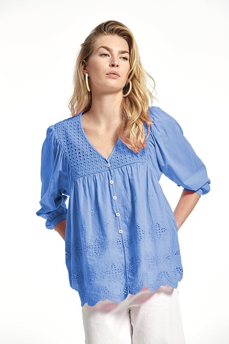 PERFORATED EMBROIDERED VOILE ALBIS SHIRT BLUE 1