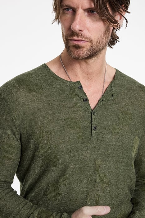 AGUSTIN REGULAR FIT LS HENLEY WITH DISTR TARP GREEN 3
