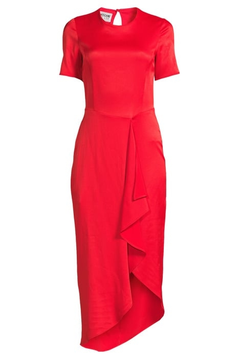 RUFFLE-TRIM ASYMMETRIC MIDI DRESS RED 3