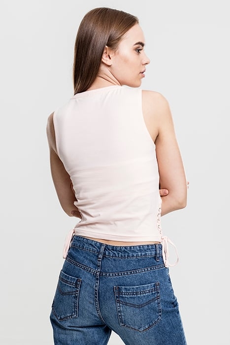 LADIES LACE UP CROPPED TOP PINK 2