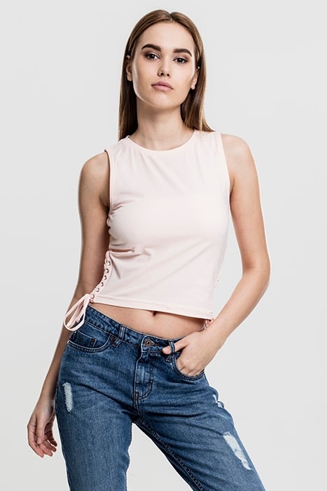 LADIES LACE UP CROPPED TOP PINK 1