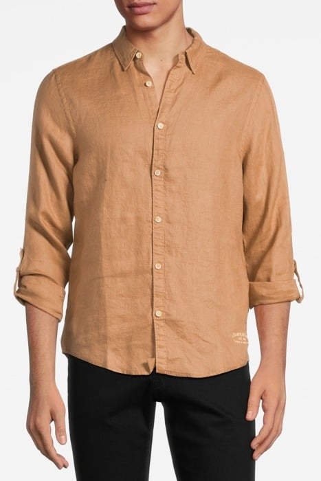 LINEN SHIRT WITH SLEEVE ROLL-UP CAMEL 1